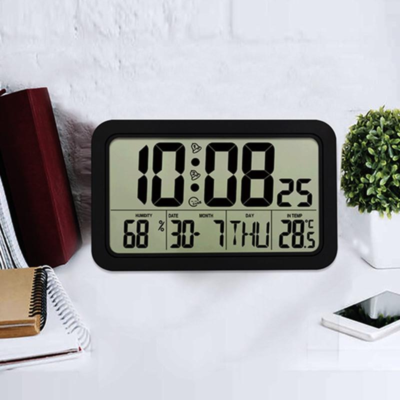 Alarm Clock Digital Wall Clocks with Date Week Indoor Temperature & Humidity Battery Operated Small Desk Clock