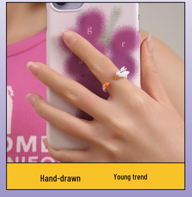 YOK Ручной работы Креативное кольцо с морковкой и кроликом из капельной эмали для женщин