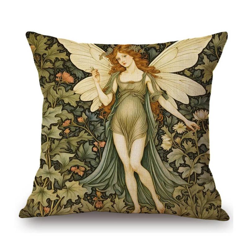 Renaissance Retro William Morris Style Beautiful Lady Girl Flower Floral Classic Home Decoration Sofa Pillow Case Cushion Cover