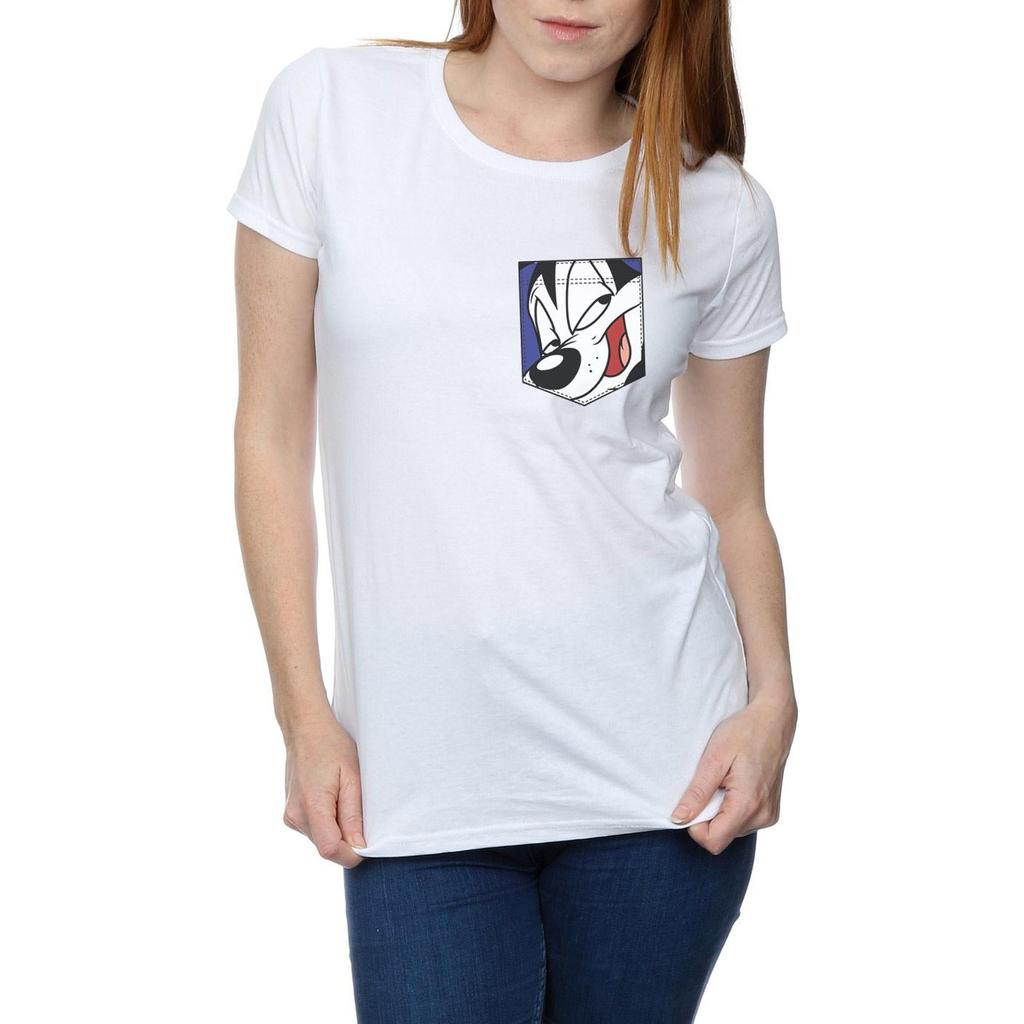 Looney Tunes Womens/Ladies Pepe Le Pew Face Faux Pocket Cotton T-Shirt