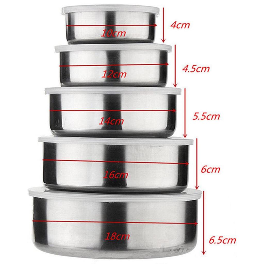 5Pcs Mixing Bowls with Lid Stainless Steel Stackable Cooking Storage Deep Nesting Bowl Silver Food Container Kicthen Dishwasher