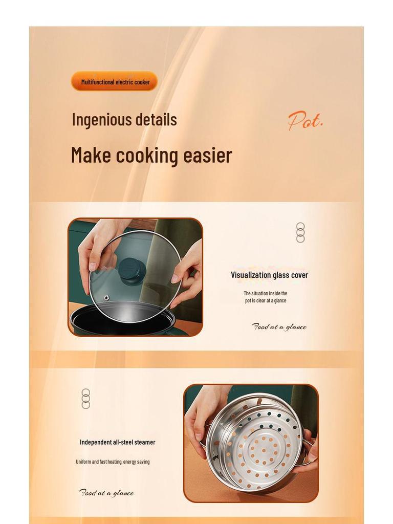 Компактная многофункциональная электрическая лапшеварка: Сковорода с антипригарным покрытием и кастрюля из нержавеющей стали для общежитий