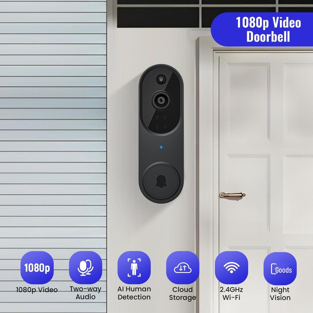 Умный беспроводной дверной звонок с камерой, голосовой домофон, WiFi HD, ночным видением и электронным глазком
