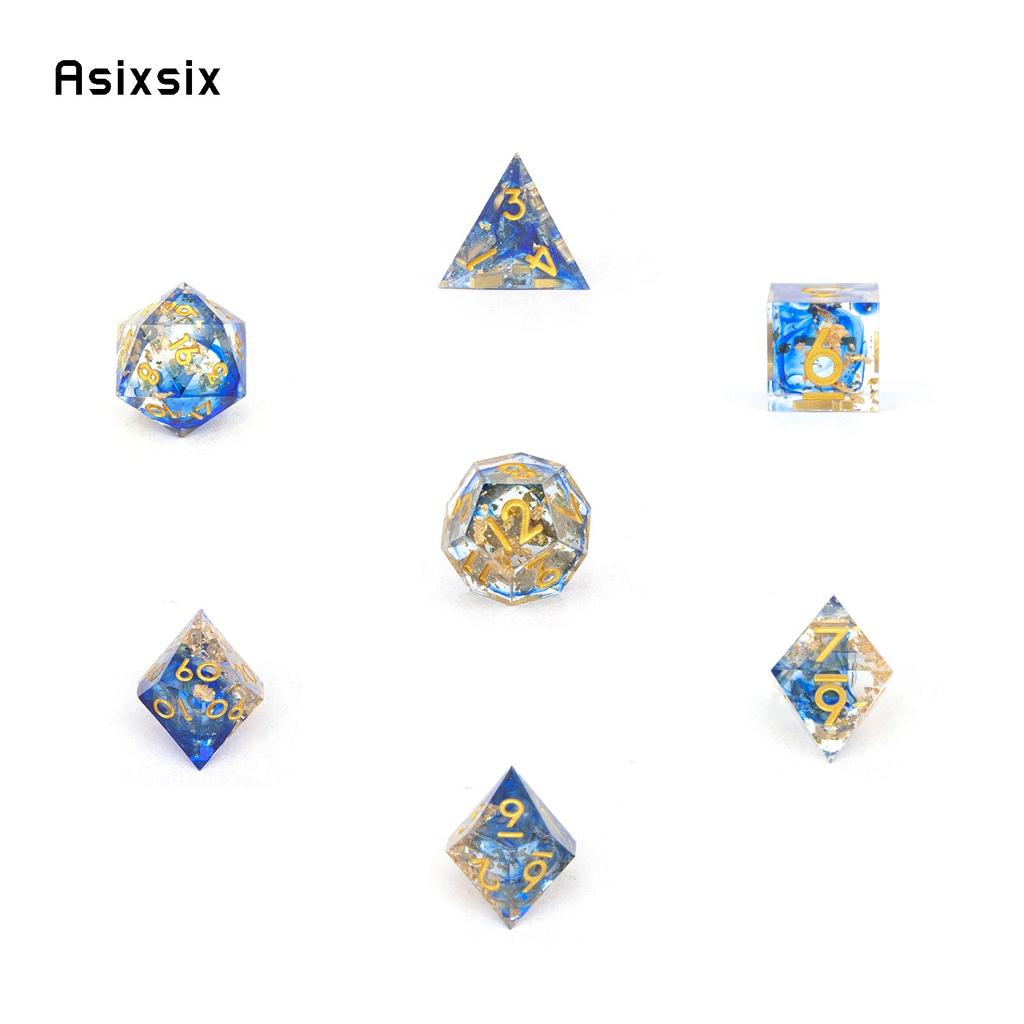 7 шт. синий золотой номер с острыми краями, смоляные кубики, многогранные кубики, подходящие для ролевых ролевых игр, настольная игра