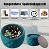 Luxurious Set of 2 Nesting Stools made of Velvet, 4-in-1, Round Storage Footstool with Wooden Tray, No Assembly Required, Blue (58 cm x 58 cm x 38 cm)