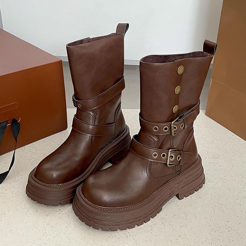 Выбранные коричневые ретро ботинки Мартин на толстом каблуке и толстой подошве женские 2025 новая весна и осень британский стиль выглядят стройнящими и добавляют иностранный стиль