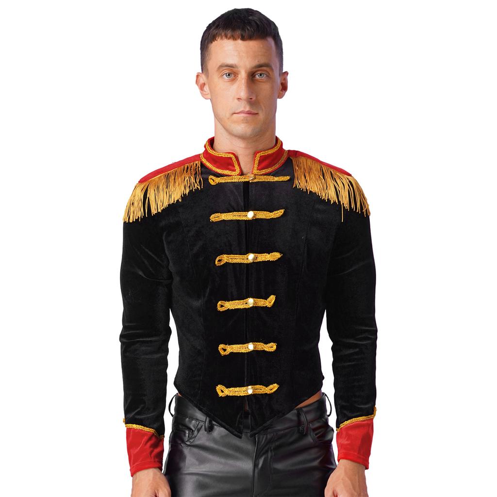 Мужской костюм манежа с бахромой на плечах, бархатная куртка, пальто для вечеринки на Хэллоуин, цирковой шоумен, фрак, маскарадный костюм, нарядное платье