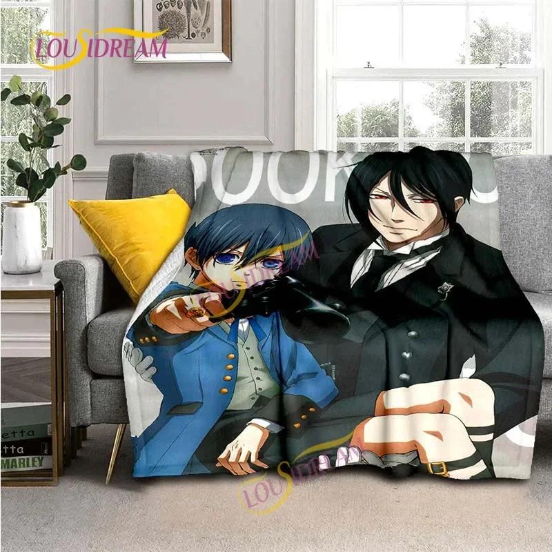 Фланелевое одеяло с анимацией «Темный дворецкий», удобное, домашнее одеяло для пикника, подходит для всех сезонов