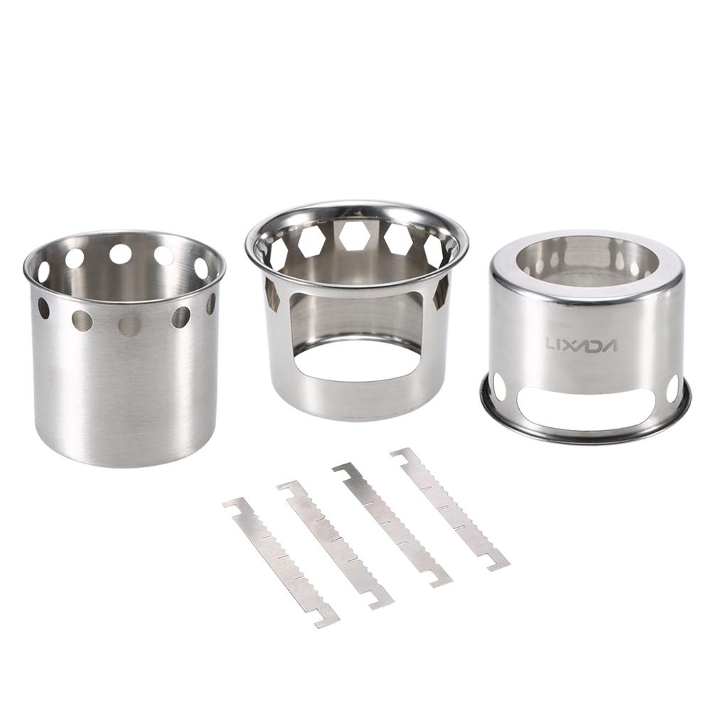 Lixada Портативная складная дровяная печь, легкая уличная легкая нержавеющая сталь для пикника, кемпинга, приготовления пищи на дровах