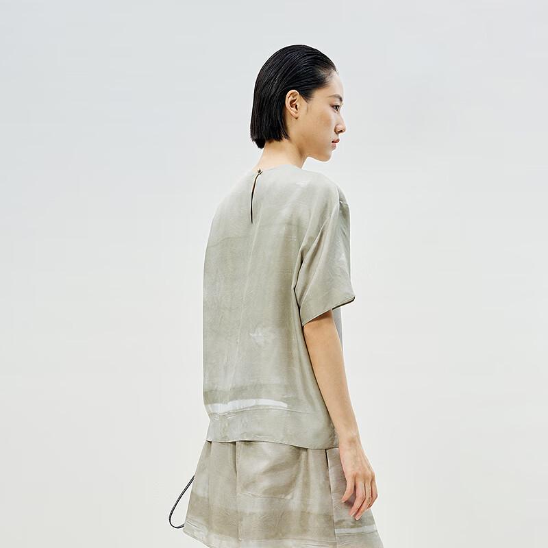 LESS 2025 Summer Silk Round Neck Short Sleeve Shirt