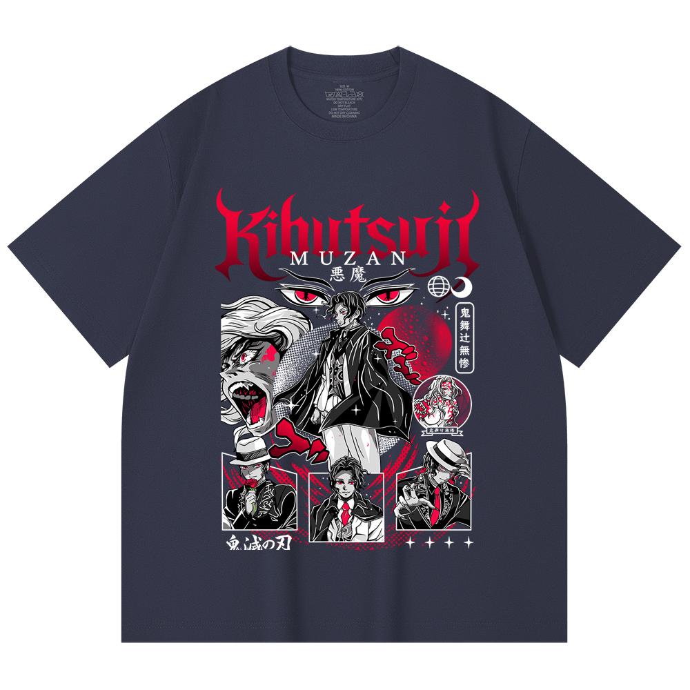 230 Gsm 100% Cotton Demon Slayer V34 Muzan Print Unisex Heavy Cotton T Shirt