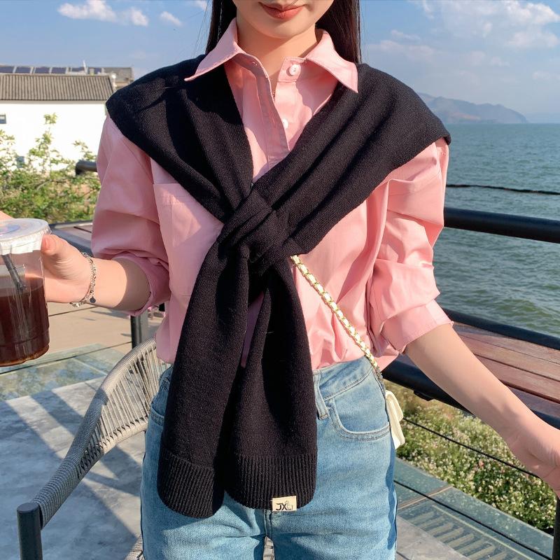Knitted Cross Shaped Shawl For Women In Spring And Summer Solid Color Simple And Versatile Student Shoulder Fake Collar Scarf