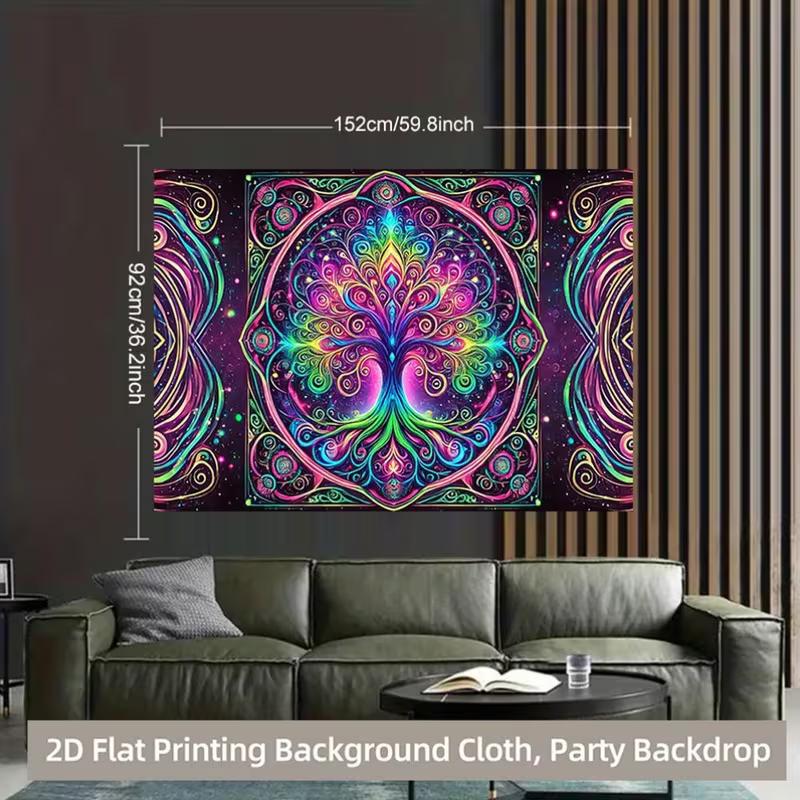 2D Psychedelic Tree of Life Backdrop, Neon Mandala Party Background