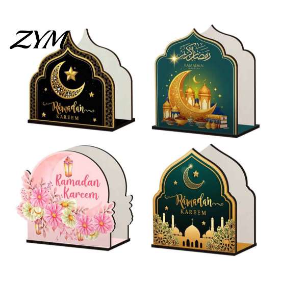 Islamic Home Decor Wooden Napkin Holder, Ramadan-themed Paper Towel Dispenser, Crescent Mosque Gift for Pattern Decorative Tissue Holder Festive