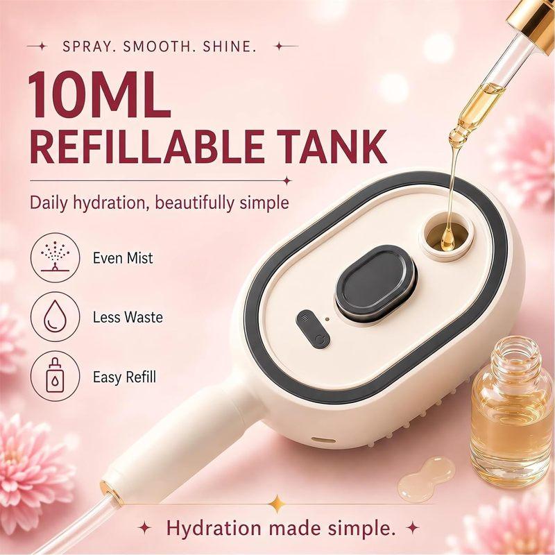 Wet Electrics Hairbrush with Water Spray Rechargeable Steams Hair Straightener USB-C Charging for Both Long & Short Hairs