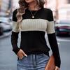 Женская футболка с круглым вырезом и длинным рукавом, полосатая футболка контрастного цвета, приталенный пуловер, топы, повседневная одежда