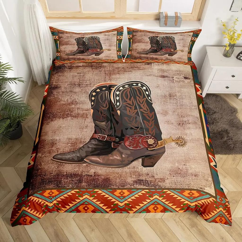 Пододеяльник в стиле вестерн-ковбой, комплект постельного белья Twin King Cowboy Boots Hat Floral Exotic Farmhouse Cowboys Patchwork