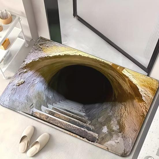 Yousheng 3D Ковер с ямой Реалистичный коврик для пола с бездонной ямой Забавный ковер с оптической иллюзией с нескользящей основой для прихожей, гостиной, ванной комнаты