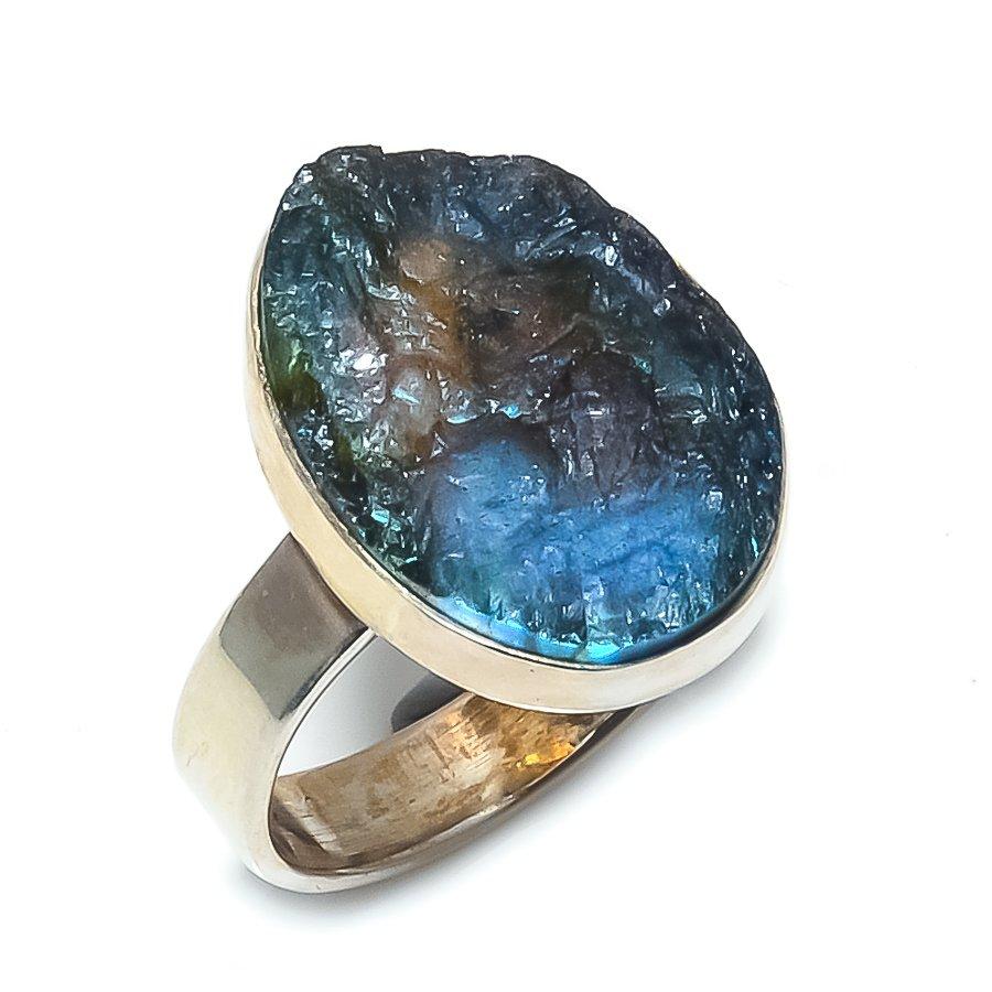 Подарочное кольцо из чистого серебра 925 пробы с натуральным лабрадоритом S.8 P7L86