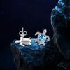 Women's Blue Moissanite Turtle Stud Earrings Cute Turquoise Animal Jewelry Ocean Theme Brilliant Accessory