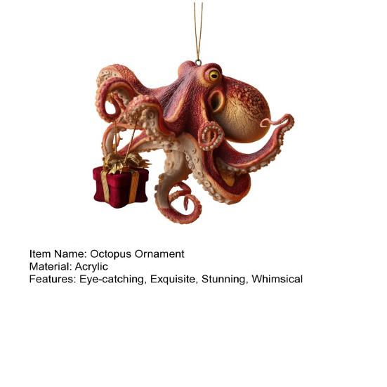 Рождественское украшение в виде осьминога, акриловое украшение на рождественскую елку в виде глубоководного животного, 2D плоское, прибрежное праздничное украшение для любителей океана