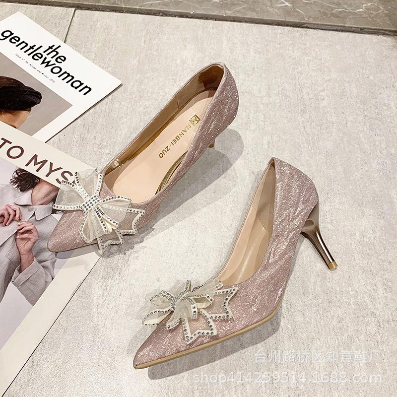 Серебряные хрустальные туфли на высоком каблуке большого размера французские свадебные туфли на тонком каблуке с острым носком золотые свадебные туфли с острым бантом женские туфли