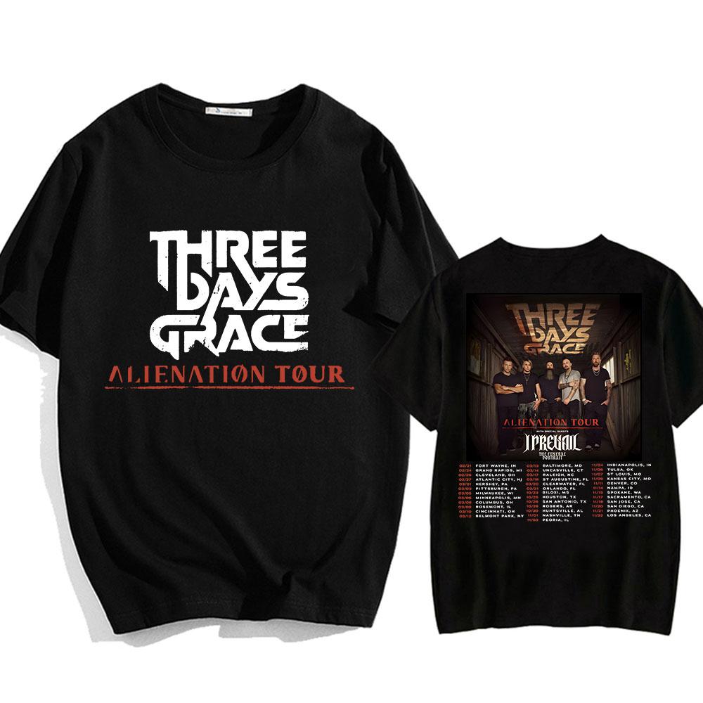Футболка Alienation Tour 2026 Heavy Mental Three Days Grace Хлопок Короткий рукав Унисекс Уличная одежда Хип-хоп Принт Футболки