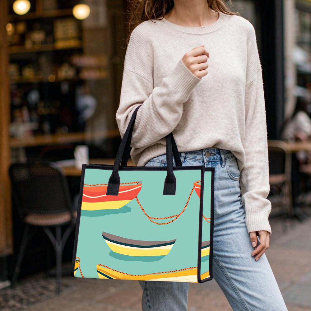 Boat Pattern Large Capacity Daily Tote Bag Casual Lightweight Versatile Women Commute Handbag
