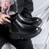 Mens Casual Chelsea Boots Original Leather Shoes Business Office Dress Cowboy Platform Ankle Boot Black Stylish Short Botas Male