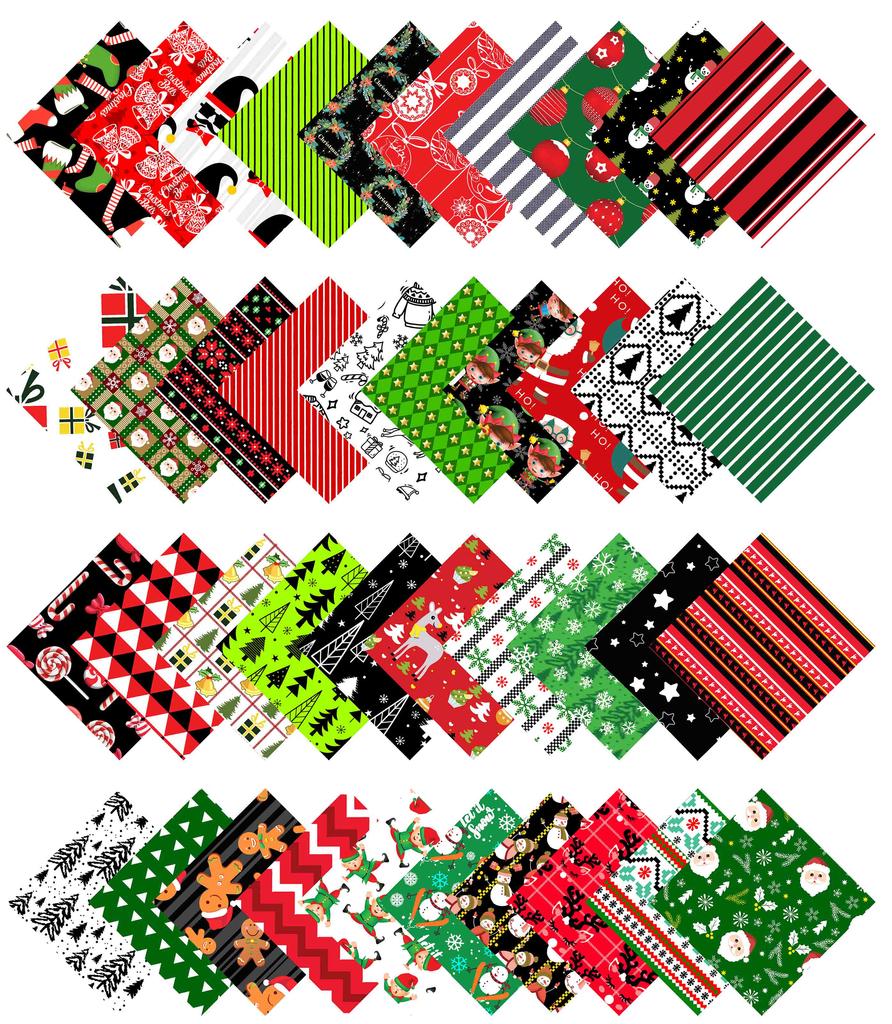 Soimoi Christmas Theme Print Precut 5-inch Cotton Fabric Quilting Squares Charm Pack DIY Patchwork Sewing