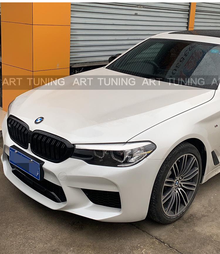 Комплект переднего и заднего бамперов в стиле M5 для BMW 5 Series G30/G38 с крылом, боковой юбкой и капотом.