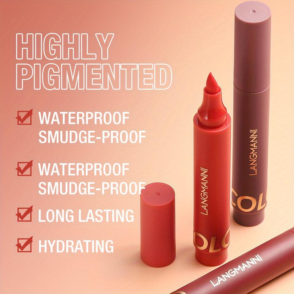 2 в 1 Mark Liquid Lipstick Pen Жидкий карандаш для губ Водостойкий блеск для губ, улучшающий цвет Глазурь для губ Стойкая губная помада Ручка для контурирования губ