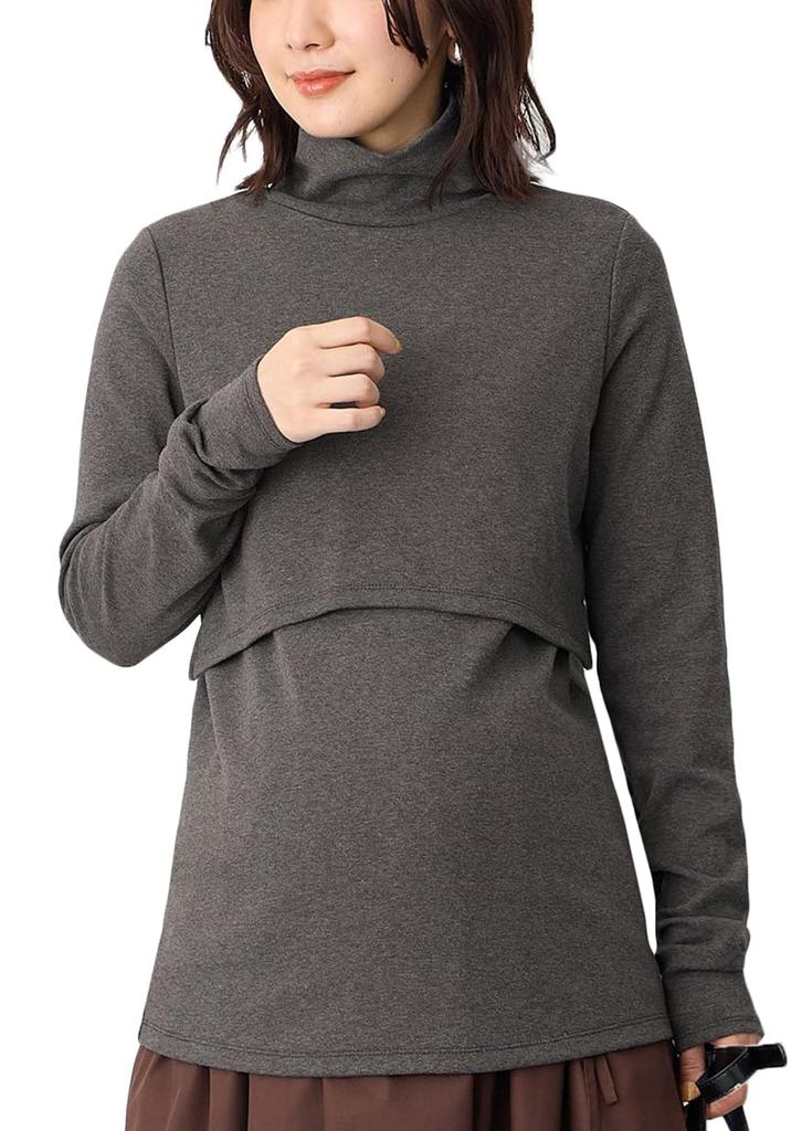 Maternity Nursing Long Sleeve Cotton Milled Maternity Charcoal [ANGELIEBE] Clothes, Tops, Blend, Turtle, Prenatal, Postnatal, Clothes, Turtleneck,