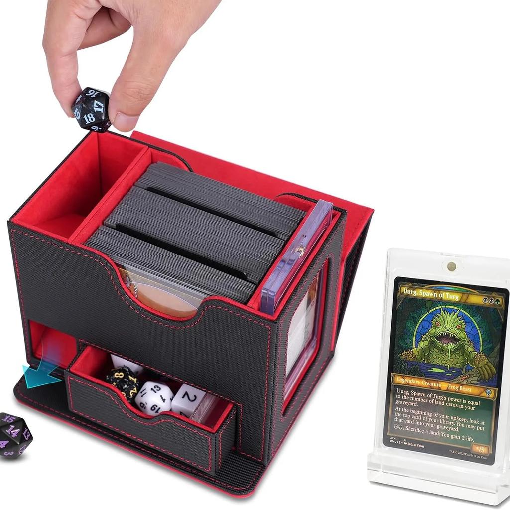 Колода Commander Box UP Кожаная Магнитная Застежка Коробка для Хранения Коллекционных Карт с Ложементом для Кубиков Вмещает 120+ для YuGiOh MTG TCG Спортивных Карт