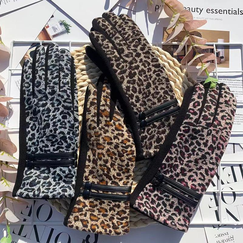 Осенние термальные перчатки, модные перчатки с леопардовым принтом, спортивные перчатки для велоспорта, женские перчатки с пальцами