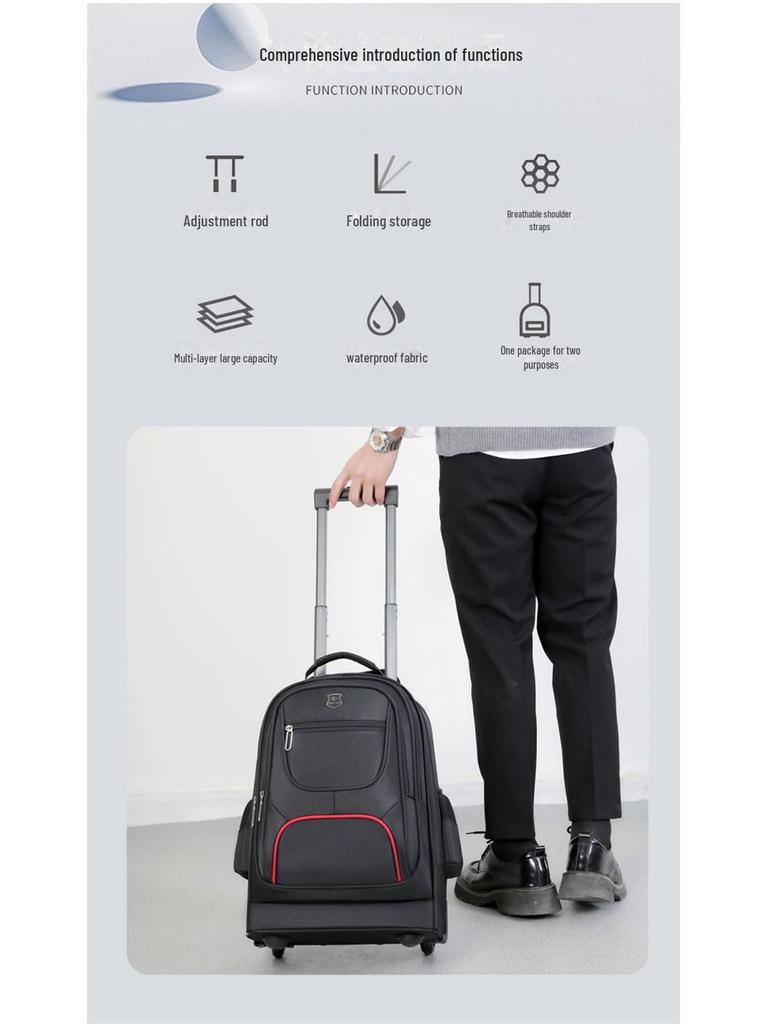 Стильная многофункциональная сумка на колесиках: Модный деловой рюкзак большой вместимости с универсальной цветовой гаммой для путешествий и компьютеров