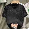 Summer Men's Rhinestone Rivet T-shirt for Men Clothing Round Neck Casual T-shirt High Street Men's Short Sleeves