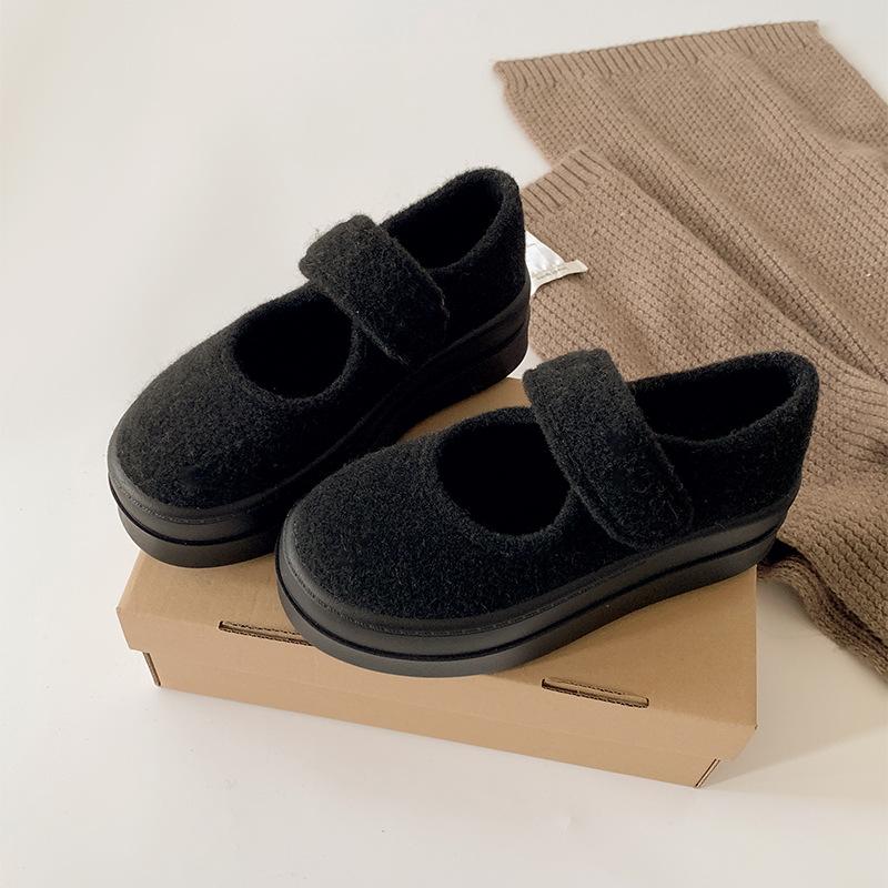 Light Commuting Round Head Platform Cotton Shoes Women's 2025 New Autumn and Winter Velvet Heightening Versatile Mary Jane Mao Mao Shoes