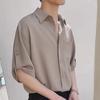 Korean Style Men's Ice Silk Three-Quarter Sleeve Shirt - Cool, Trendy, High-End Summer Top