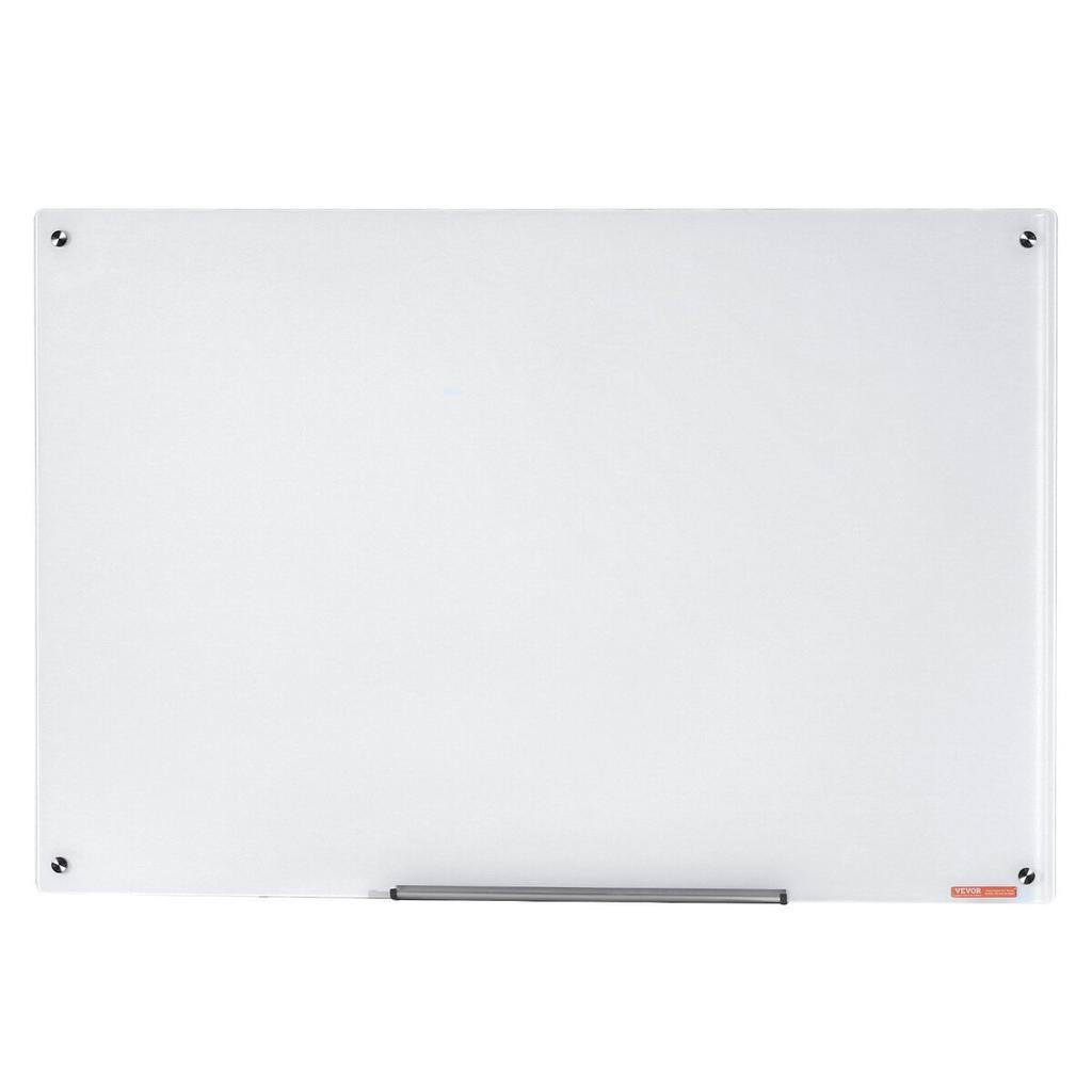 Magnetic Glass Whiteboard, Dry Erase Board 900 x 600 mm, Wall-Mounted Large White Glassboard Frameless, with Marker Tray, an Eraser and 2 Markers,