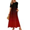Women's Fashionable And Casual Long Beach Skirt Round Neck Short Sleeved Loose Retro Print Dress