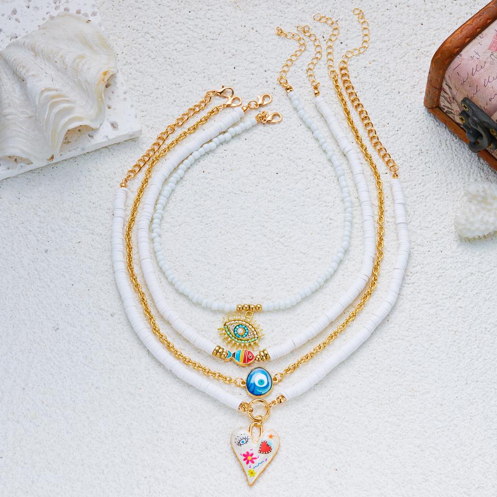 4pcs Lucky Blue Evil Eye Pendant Necklaces Set for Women Bohemian Colorful Heart Multilayer Beaded Necklaces Stacked Jewelry