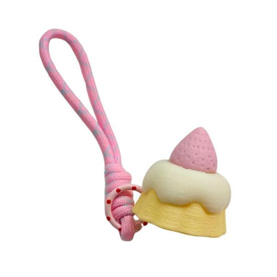 Keychain Pendant 3D Printing Strawberry Cake Design Decompression Clicker Toy with Lanyard Lightweight Mini Stress Relief Bag Pendant