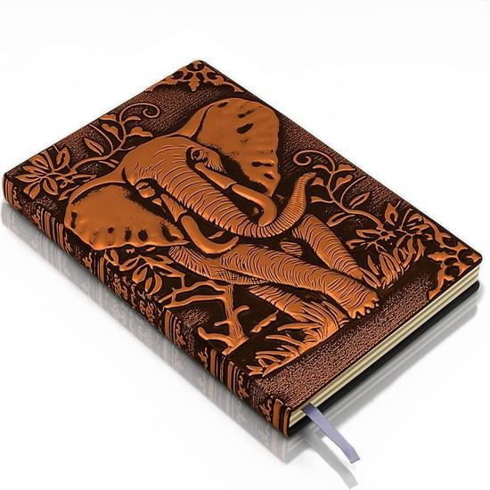 3D Elephant Copper  Leather Diary Journal Writing Note Book with  Handmade Travel Dairy Notebooks Gift for Kids Men Women