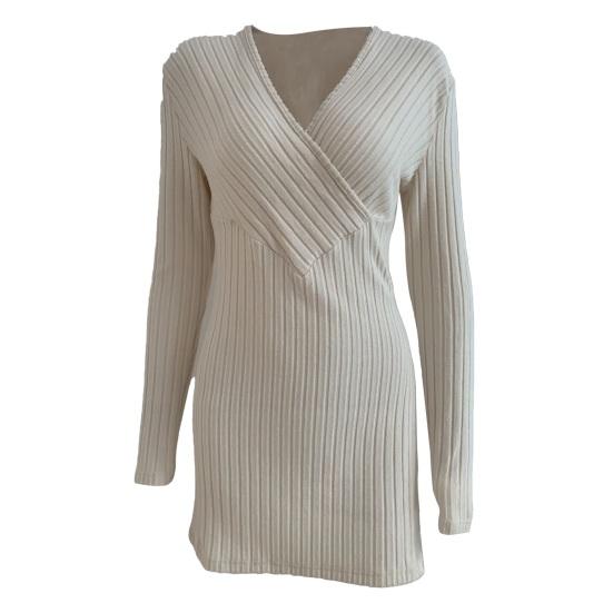 Женские топы с V-образным вырезом, с длинным рукавом, облегающие вязаные топы, однотонная облегающая блузка на осень-зиму, универсальная повседневная одежда