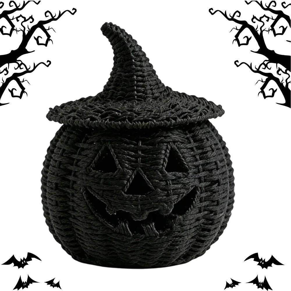 Handcrafted Witch Hat Halloween Woven Seagrass Pumpkin Candy Storage Basket  Halloween Decoration