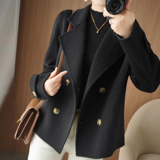 Women Fall Winter Coat Thick Loose Solid Color Double-breasted Buttons Lapel Notch Collar Long Sleeve Cold Resistant Lady Trench Coat