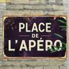 Винтажная металлическая табличка Place De L'Apéro – Ретро Железное Настенное Искусство с Предварительно Просверленными Отверстиями, Декор для Сада/Помещения