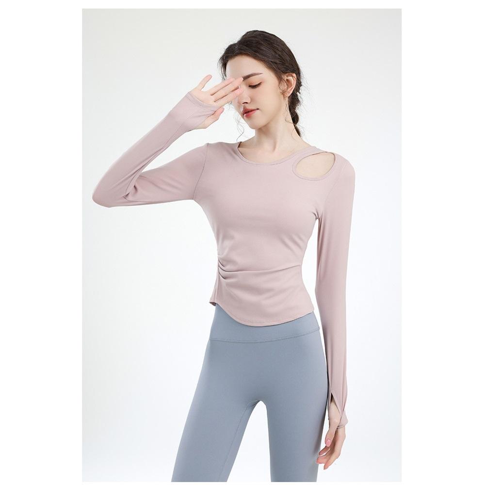 Yoga Wear With Chest Pads, Women's Pilates Sports Top, Tight And Slimming Look, Elegant Cycling Training Long-sleeved Fitness Wear For Summer