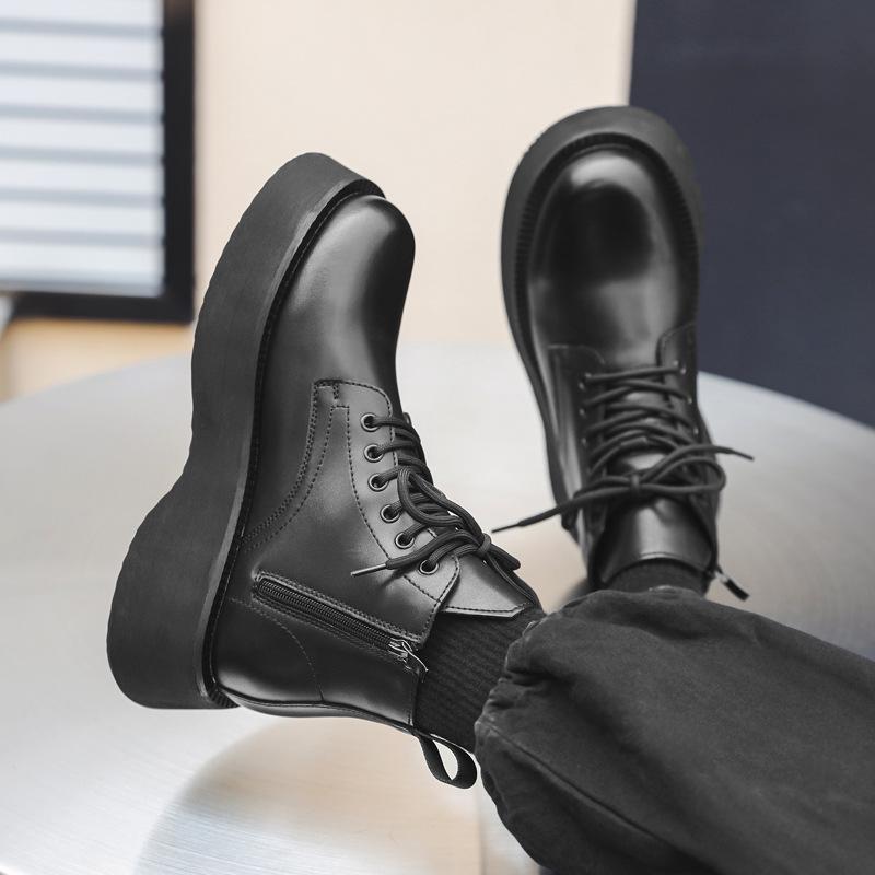 Мужские ботинки мартин новые универсальные на толстой подошве увеличивающие рост осенне-зимние бархатные высокие ботинки в стиле милитари мужская обувь 22611-J